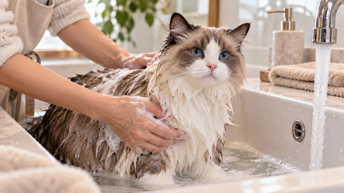 Ragdoll Kedisi kedi — banyo ve temizlik