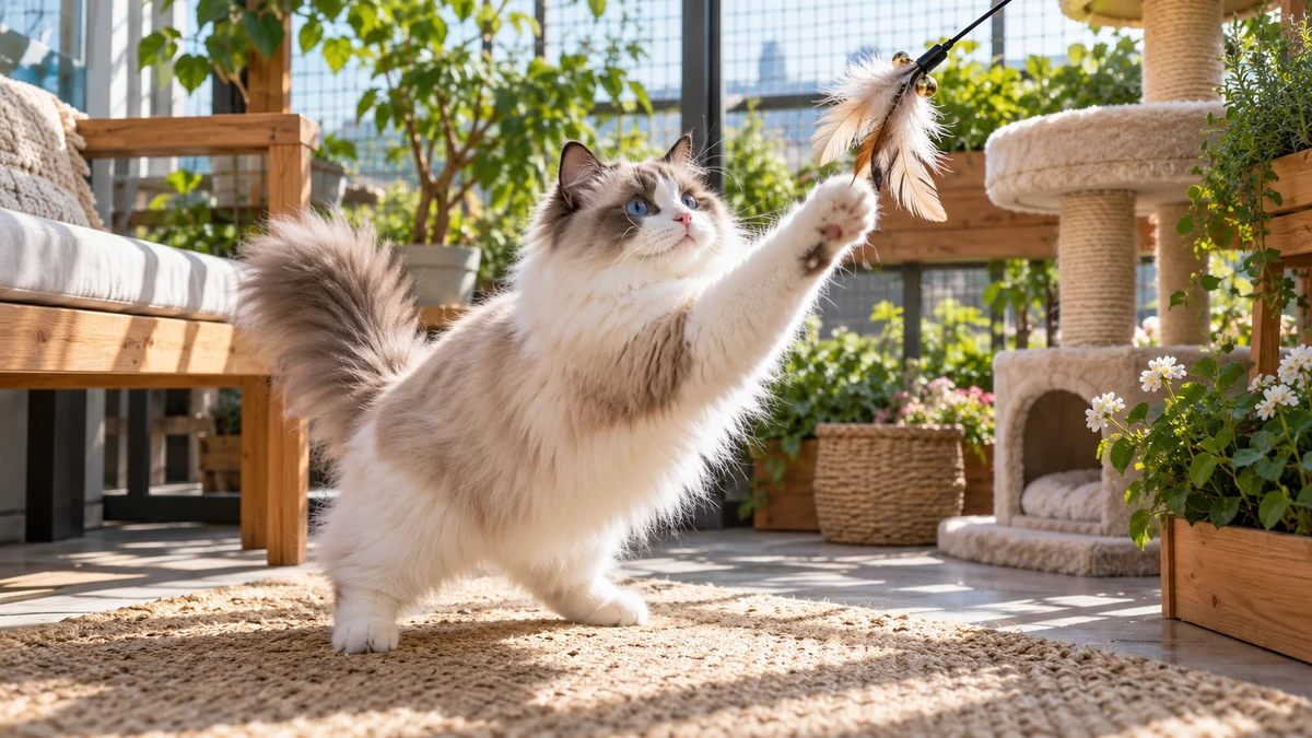 Ragdoll Kedisi kedi — oyun ve egzersiz anı